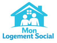 logo logement social, on a une maison avec deux personnes qui se tiennent la main